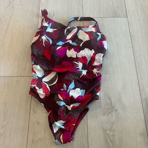 Athleta Hermosa One Piece Swimsuit Large Hero Bloom Decadent Chocolate size MT - Picture 1 of 8